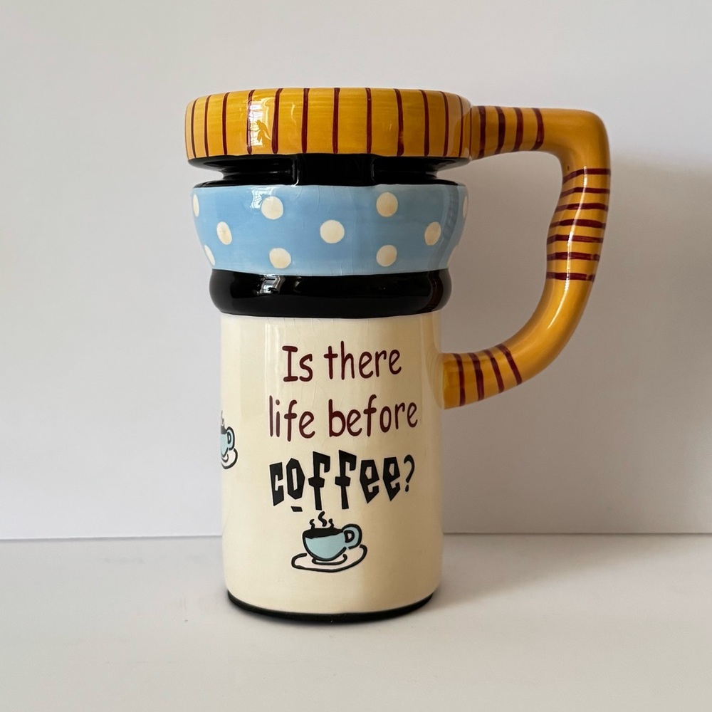 “Is There Life Before Coffee?” 16 oz Travel Mug Bella Casa Polka Dot Striped